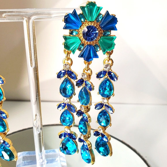 Most Beautiful YOSCA Blue Jeweled Drippy Earrings - Picture 3 of 5